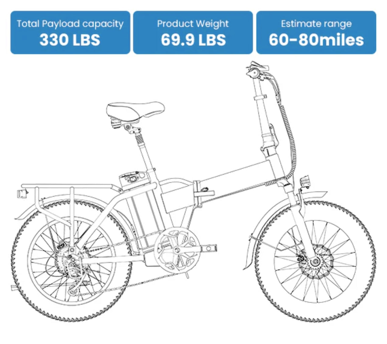 Foldable E-bike Up to 100Mile - 35mph