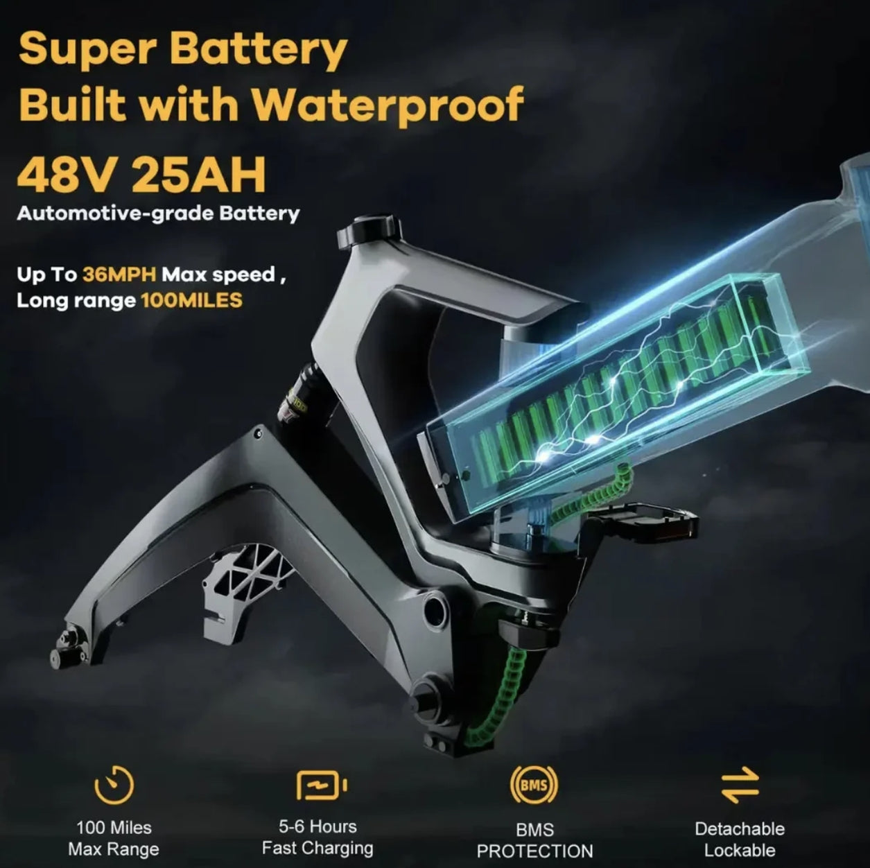 Foldable E-bike Up to 100Mile - 35mph